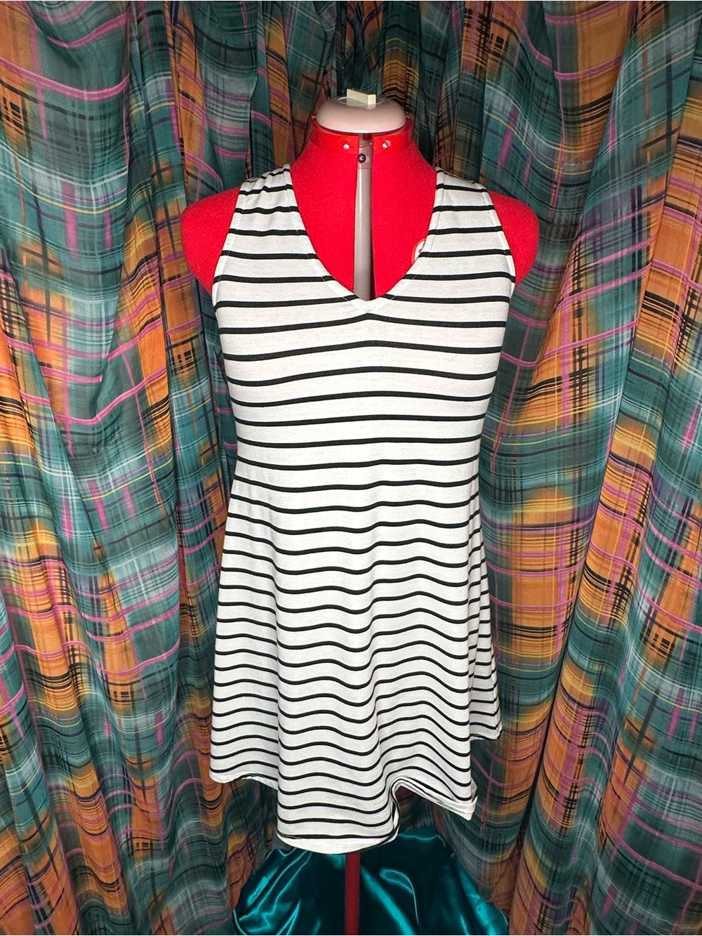 BCX White and Black Striped V-Neck Tank